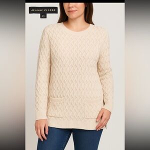 Jeanne Pierre XL Cream Cotton Cable Knit Sweater